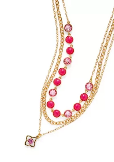 Crystal Pendant Multi Row Gold Tone Necklace