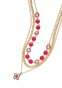 Crystal Pendant Multi Row Gold Tone Necklace