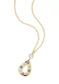 Stone Inlay Oval Pendant Necklace