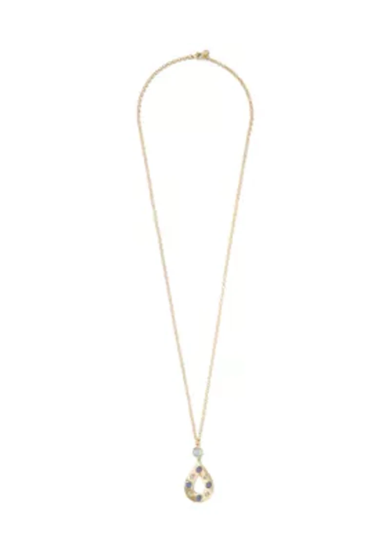 Stone Inlay Oval Pendant Necklace
