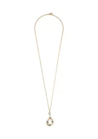 Stone Inlay Oval Pendant Necklace