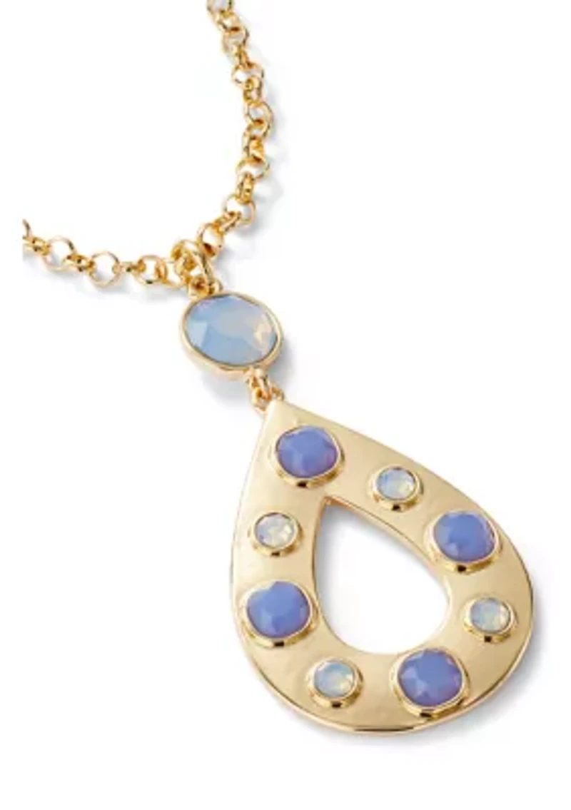 Stone Inlay Oval Pendant Necklace