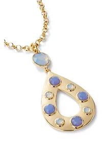 Stone Inlay Oval Pendant Necklace