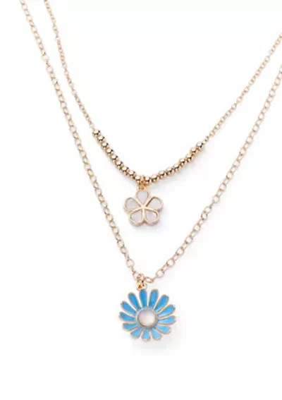 Multi Row Flower Pendant Necklace