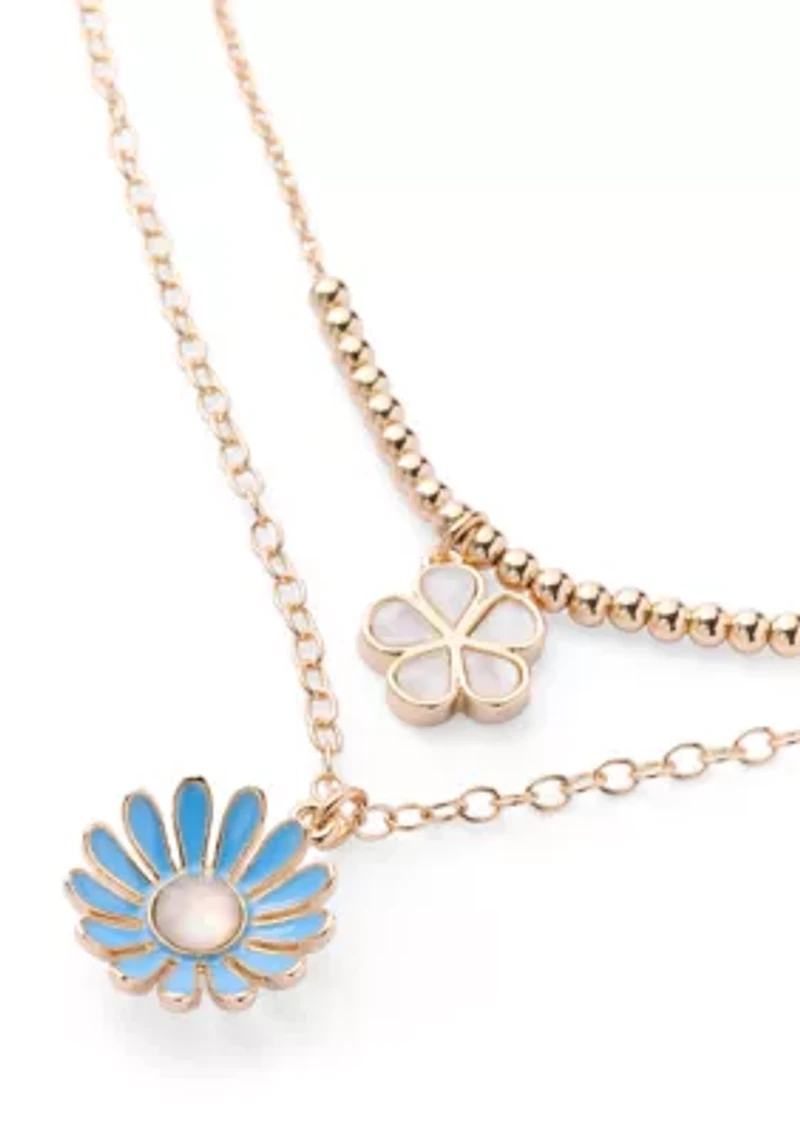 Multi Row Flower Pendant Necklace
