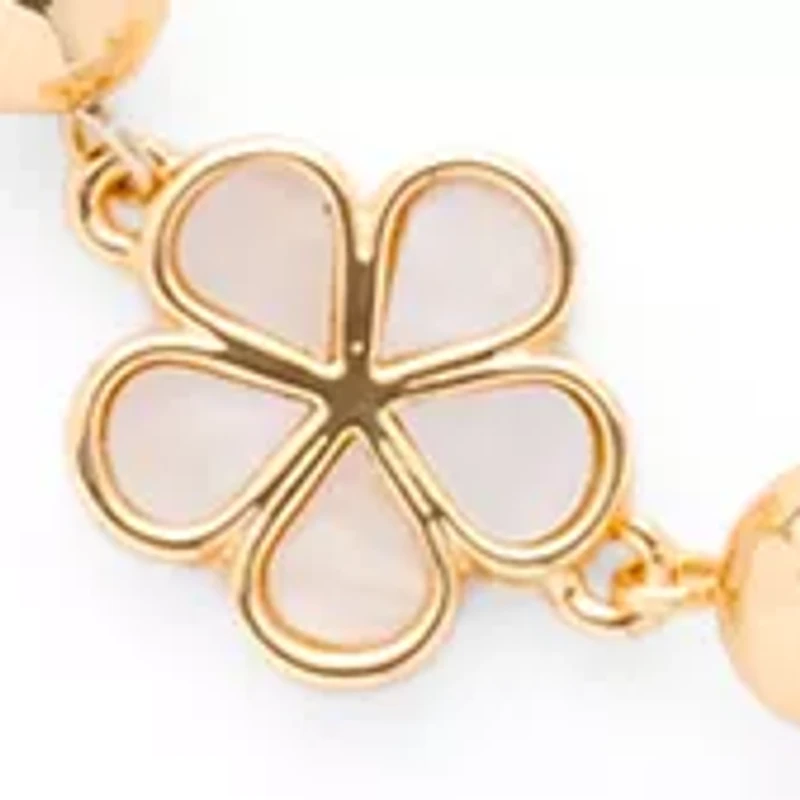 Long Floral Strandage Gold Tone Necklace