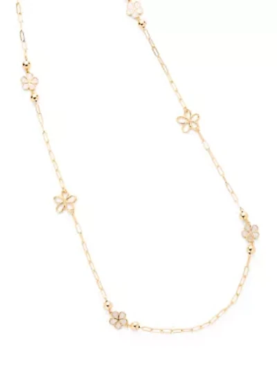 Long Floral Strandage Gold Tone Necklace