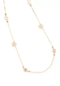 Long Floral Strandage Gold Tone Necklace