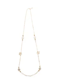 Long Floral Strandage Gold Tone Necklace
