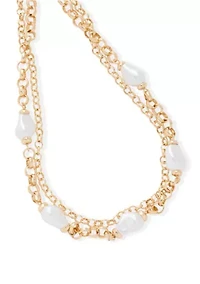 Pearl Station Multirow Gold Tone Collar Necklace
