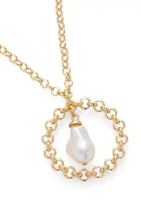 Long Orbital Pearl Center Pendant Necklace