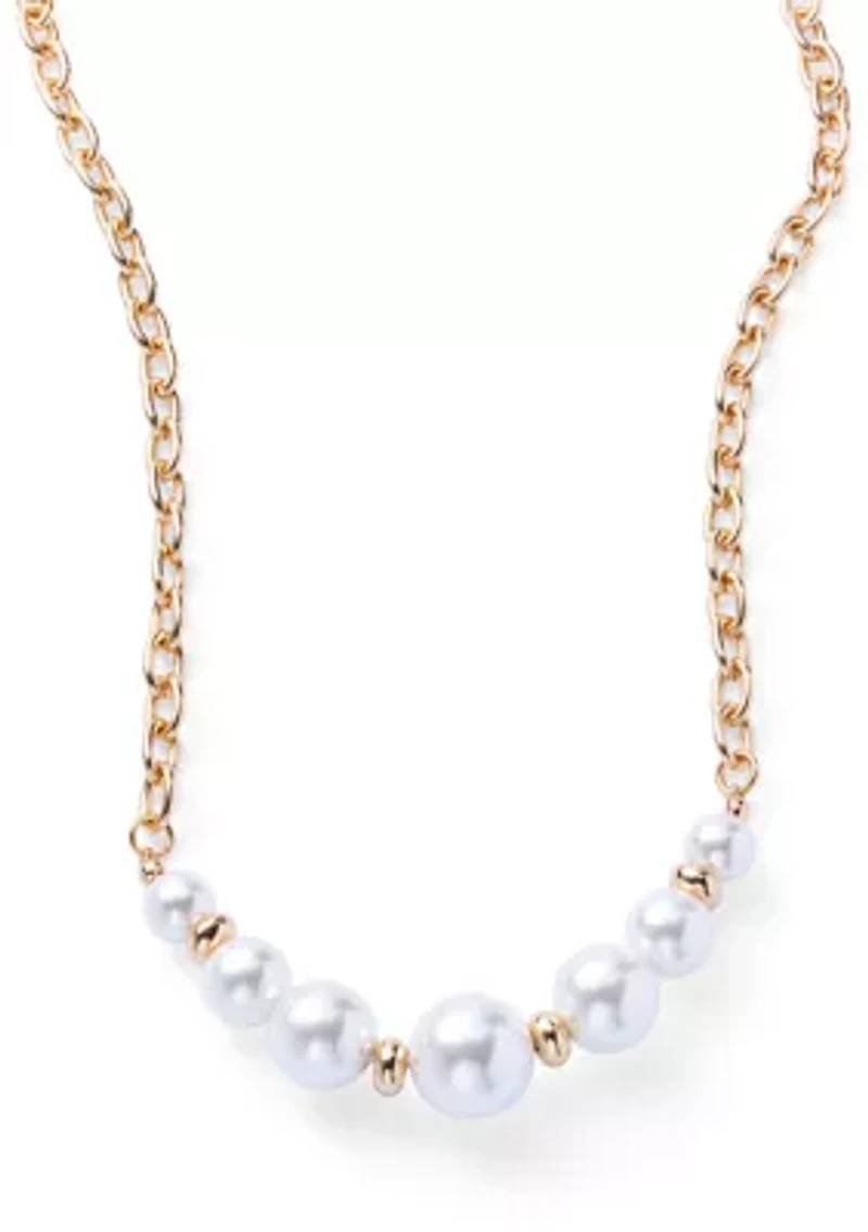 Large Pearl Gold Tone Collar Necklace