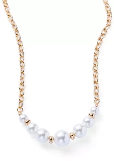 Large Pearl Gold Tone Collar Necklace
