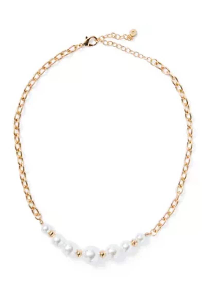 Large Pearl Gold Tone Collar Necklace