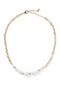Large Pearl Gold Tone Collar Necklace