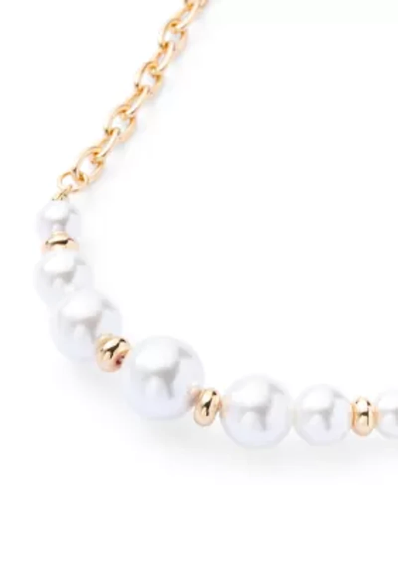 Large Pearl Gold Tone Collar Necklace