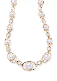 Oval Link Pearl Crystal Pavé Collar Necklace