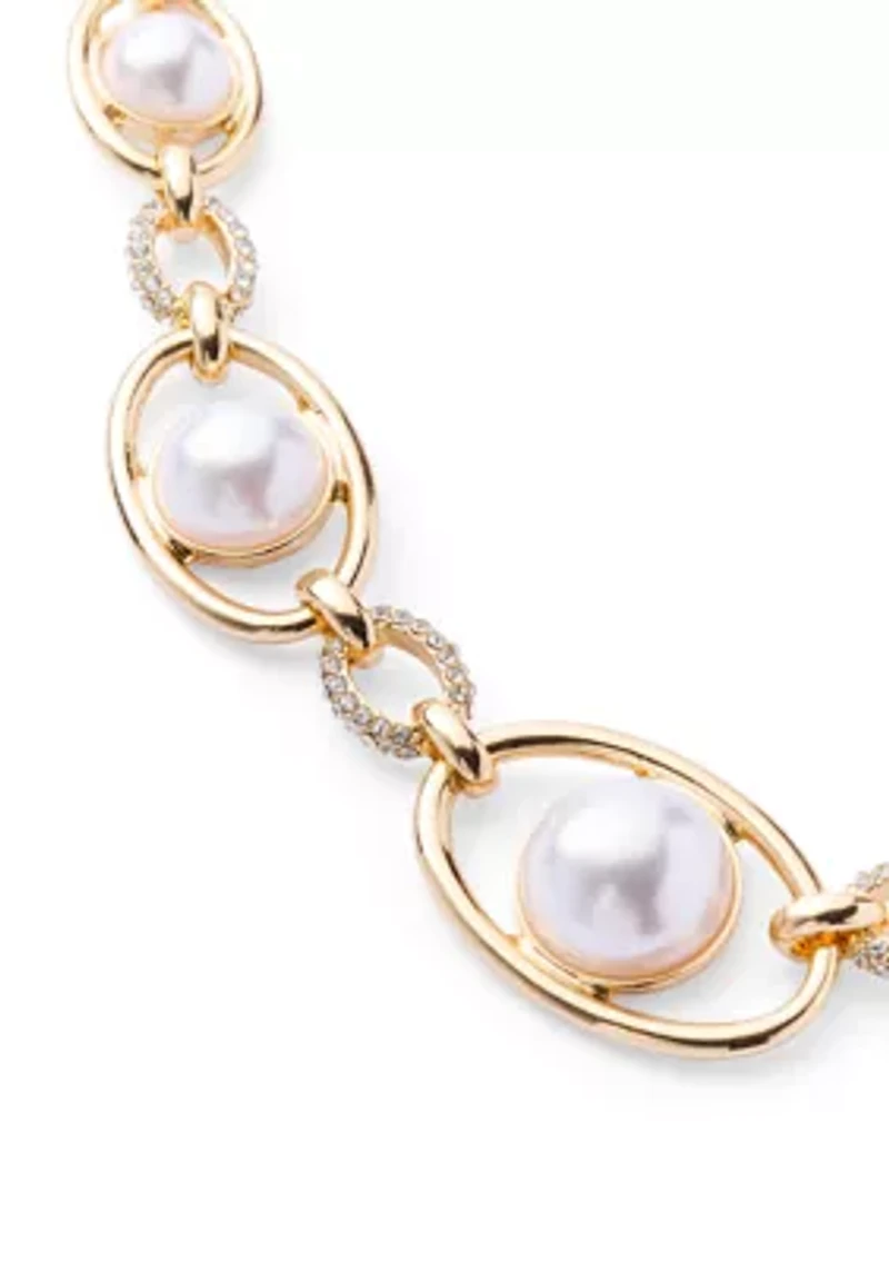 Oval Link Pearl Crystal Pavé Collar Necklace
