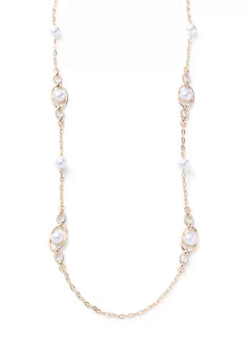 Crystal Pearl Link Station Necklace