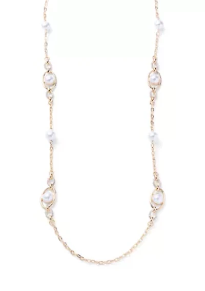 Crystal Pearl Link Station Necklace
