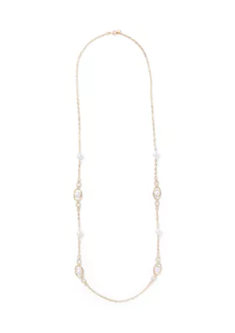 Crystal Pearl Link Station Necklace