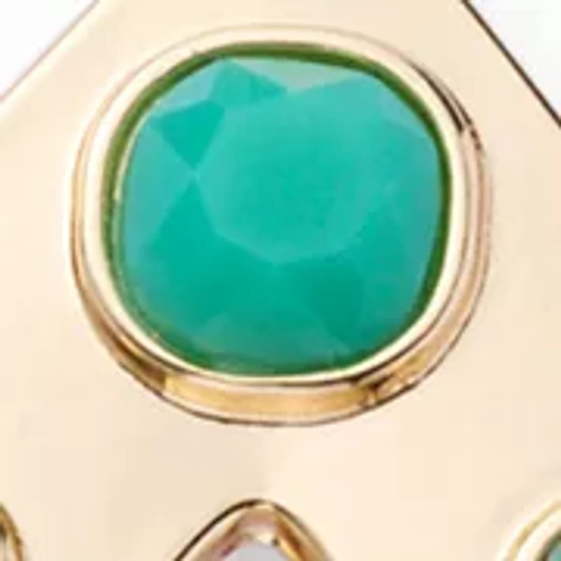 Long Stone Inlay Oval Pendant Necklace