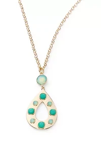 Long Stone Inlay Oval Pendant Necklace