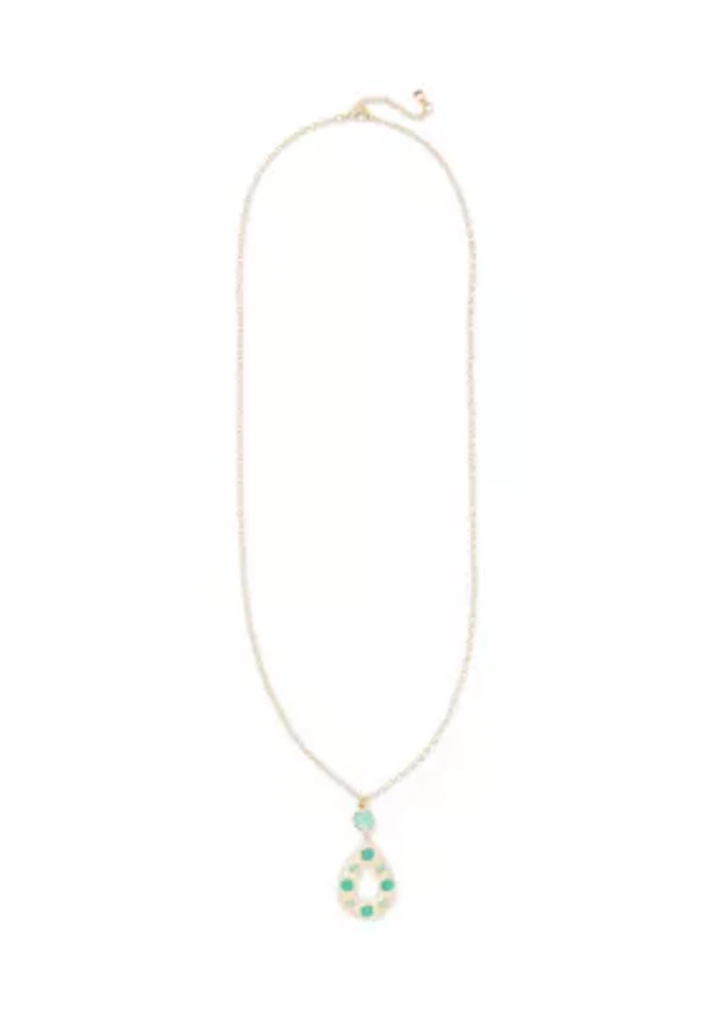 Long Stone Inlay Oval Pendant Necklace