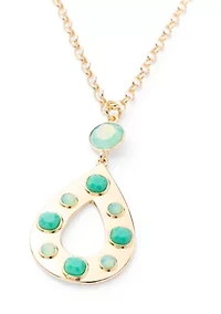 Long Stone Inlay Oval Pendant Necklace