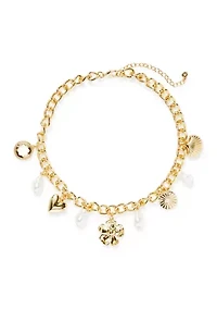 Flower Heart Pearl Charm Frontal Necklace
