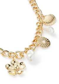 Flower Heart Pearl Charm Frontal Necklace
