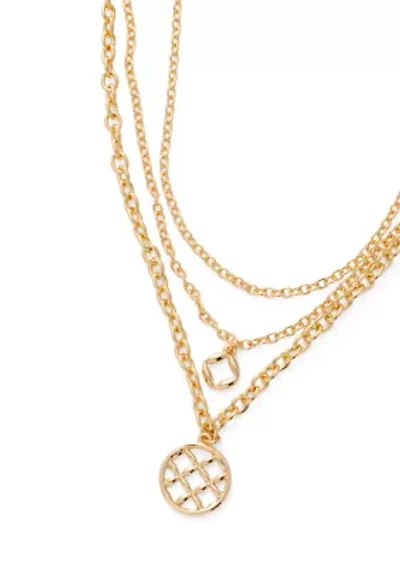 Multirow Gold Tone Pendant Necklace