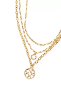 Multirow Gold Tone Pendant Necklace