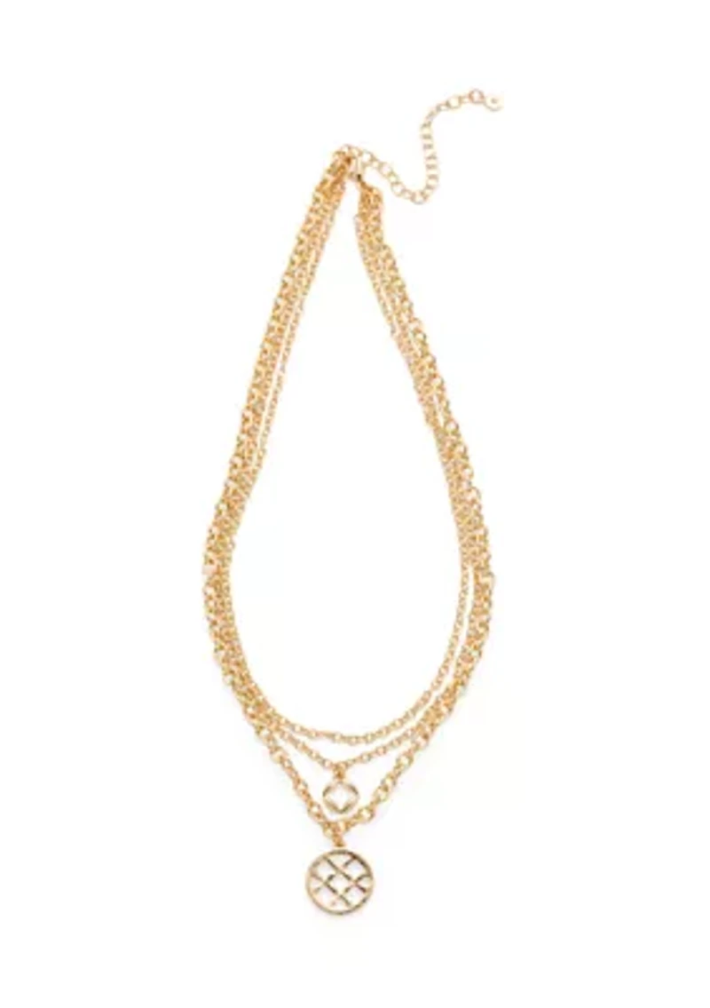 Multirow Gold Tone Pendant Necklace
