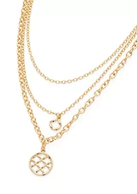 Multirow Gold Tone Pendant Necklace