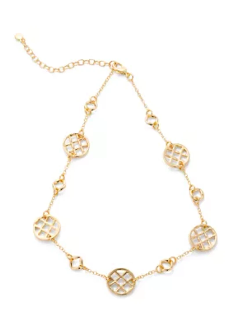 Lattice Station Gold Tone Collar Necklace