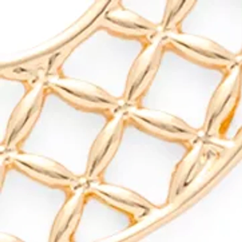 Lattice Charm Long Gold Tone Pendant Necklace