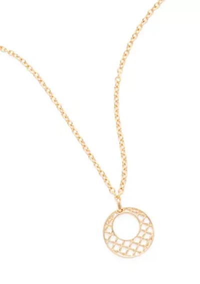 Lattice Charm Long Gold Tone Pendant Necklace