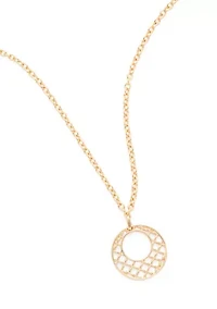 Lattice Charm Long Gold Tone Pendant Necklace