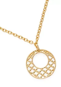 Lattice Charm Long Gold Tone Pendant Necklace