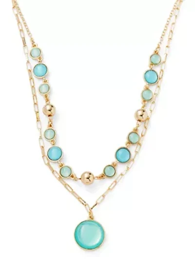 Blue Beaded Layered Pendant Necklace