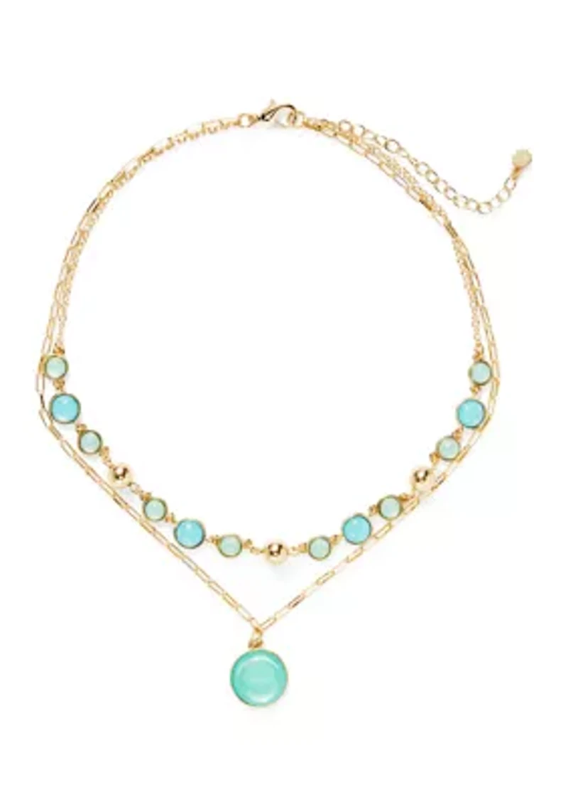 Blue Beaded Layered Pendant Necklace