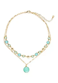 Blue Beaded Layered Pendant Necklace