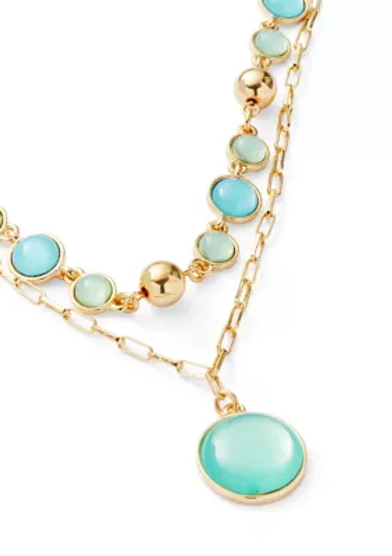 Blue Beaded Layered Pendant Necklace