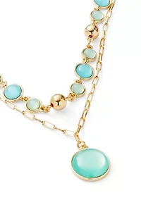 Blue Beaded Layered Pendant Necklace