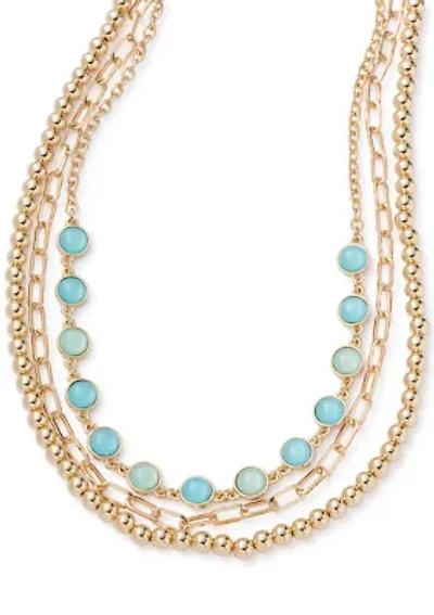 Blue Beaded Multirow Link Necklace
