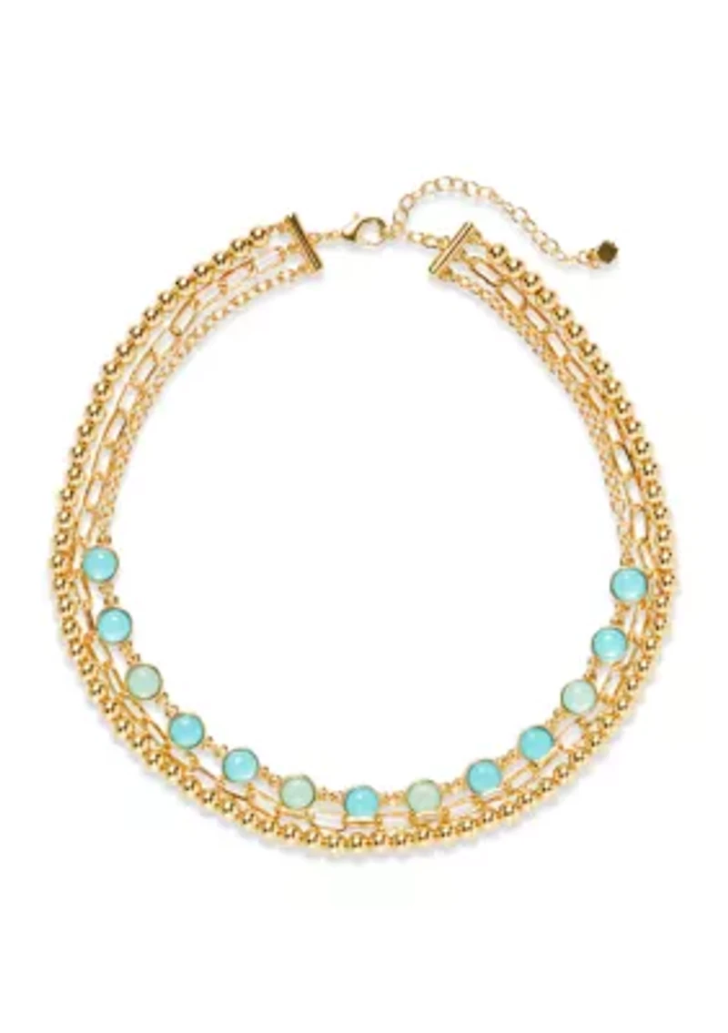 Blue Beaded Multirow Link Necklace