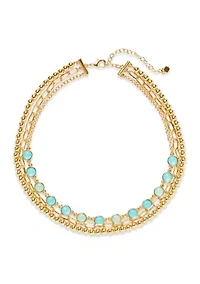Blue Beaded Multirow Link Necklace