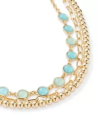 Blue Beaded Multirow Link Necklace