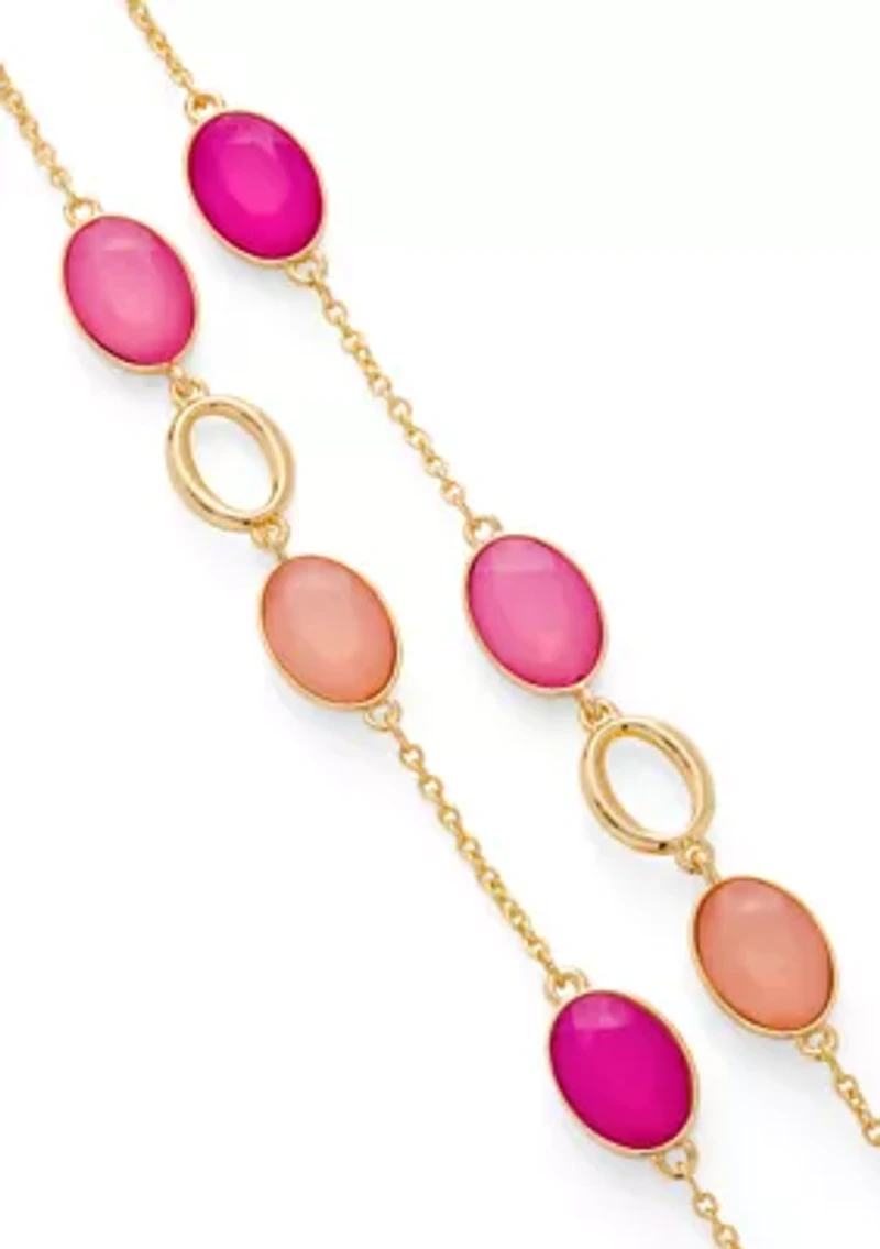 Long Gold Tone Station Necklace
